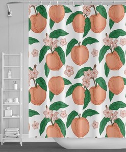 Summer Fruit Leaf Floral Shower Curtain - Colorful and Vibrant Bathroom Decor with Fruits and Flowers print