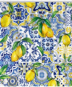 Summer Fruit Lemon Shower Curtain With Blue Tiles Chic Decoration By Allenjoy - Washable And Soft Fabric