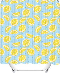 Summer Fruit Lemon Shower Curtain, Yellow Beiyongde Bathroom Decor, Waterproof Fabric Set