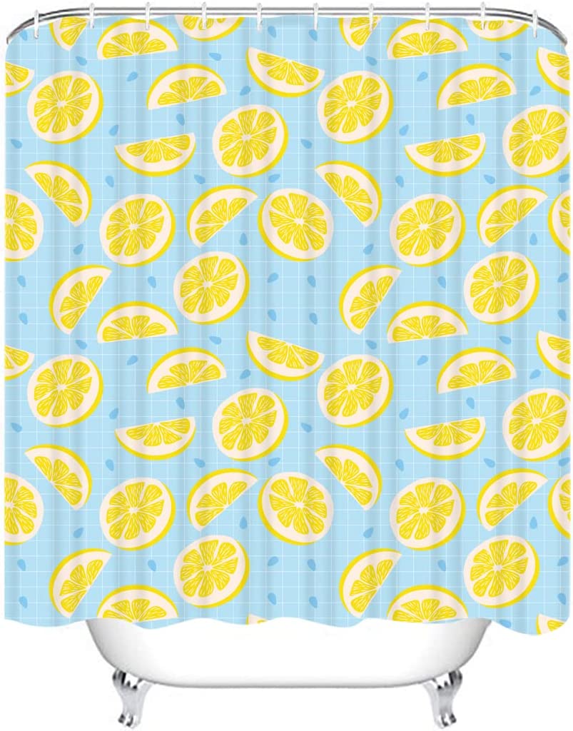 Summer Fruit Lemon Shower Curtain, Yellow Beiyongde Bathroom Decor, Waterproof Fabric Set
