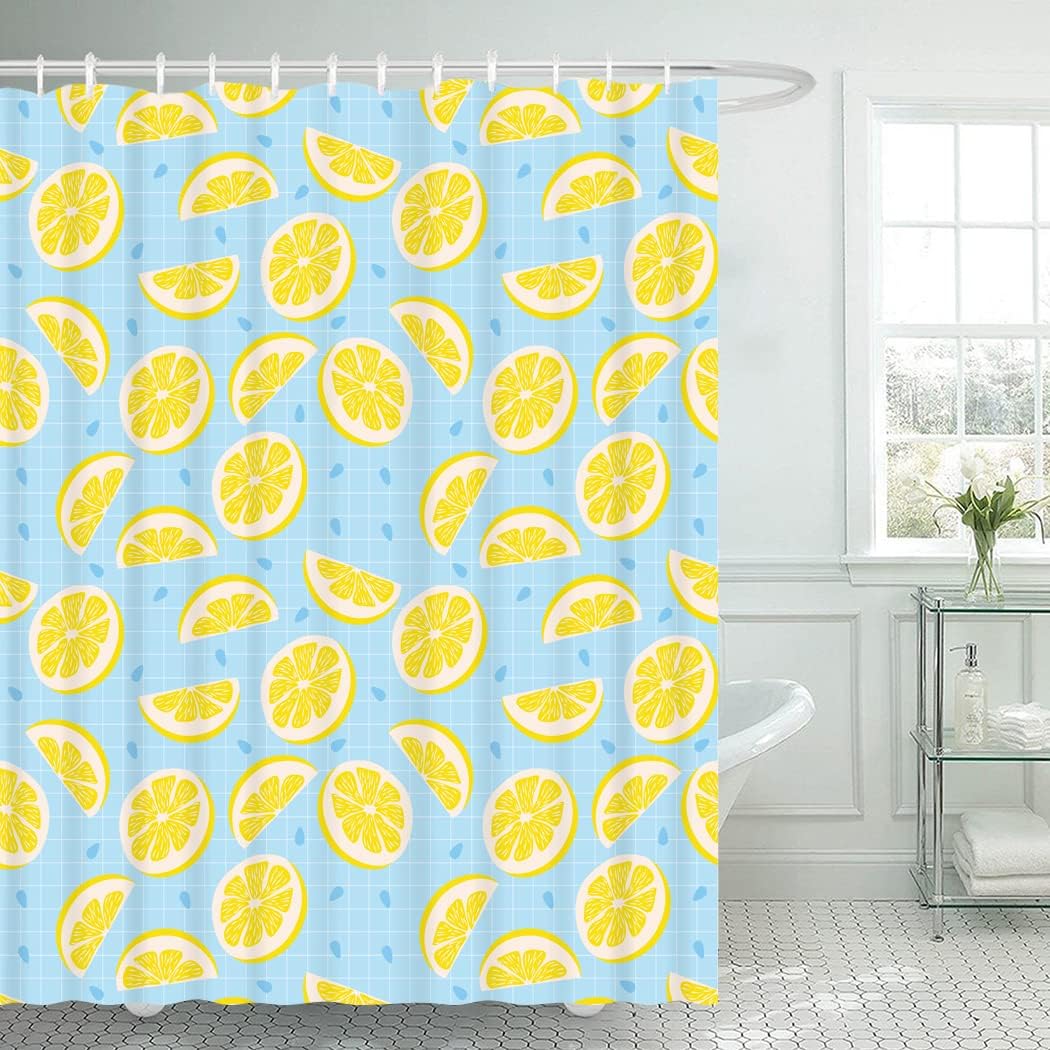 Summer Fruit Lemon Shower Curtain, Yellow Beiyongde Bathroom Decor, Waterproof Fabric Set - Image 2