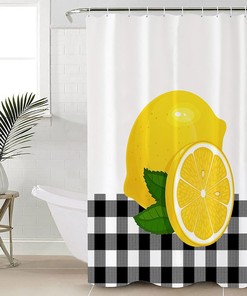 Summer Fruit Yellow Lemon Black White Buffalo Plaid Decorative Shower Curtain for Bathroom