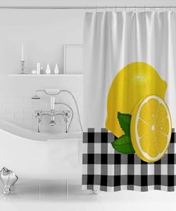 Summer Fruit Yellow Lemon Black White Buffalo Plaid Decorative Shower Curtain for Bathroom