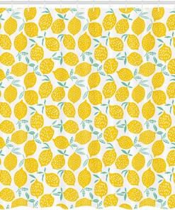 Summer Fruit and Doodle Lemon Pattern Shower Curtain, Cloth Fabric Bathroom Decor in Mint