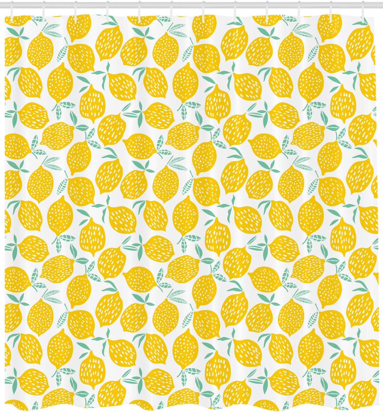 Summer Fruit and Doodle Lemon Pattern Shower Curtain, Cloth Fabric Bathroom Decor in Mint