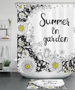 Summer Garden Flowers Black And White Shower Curtain For Bathroom