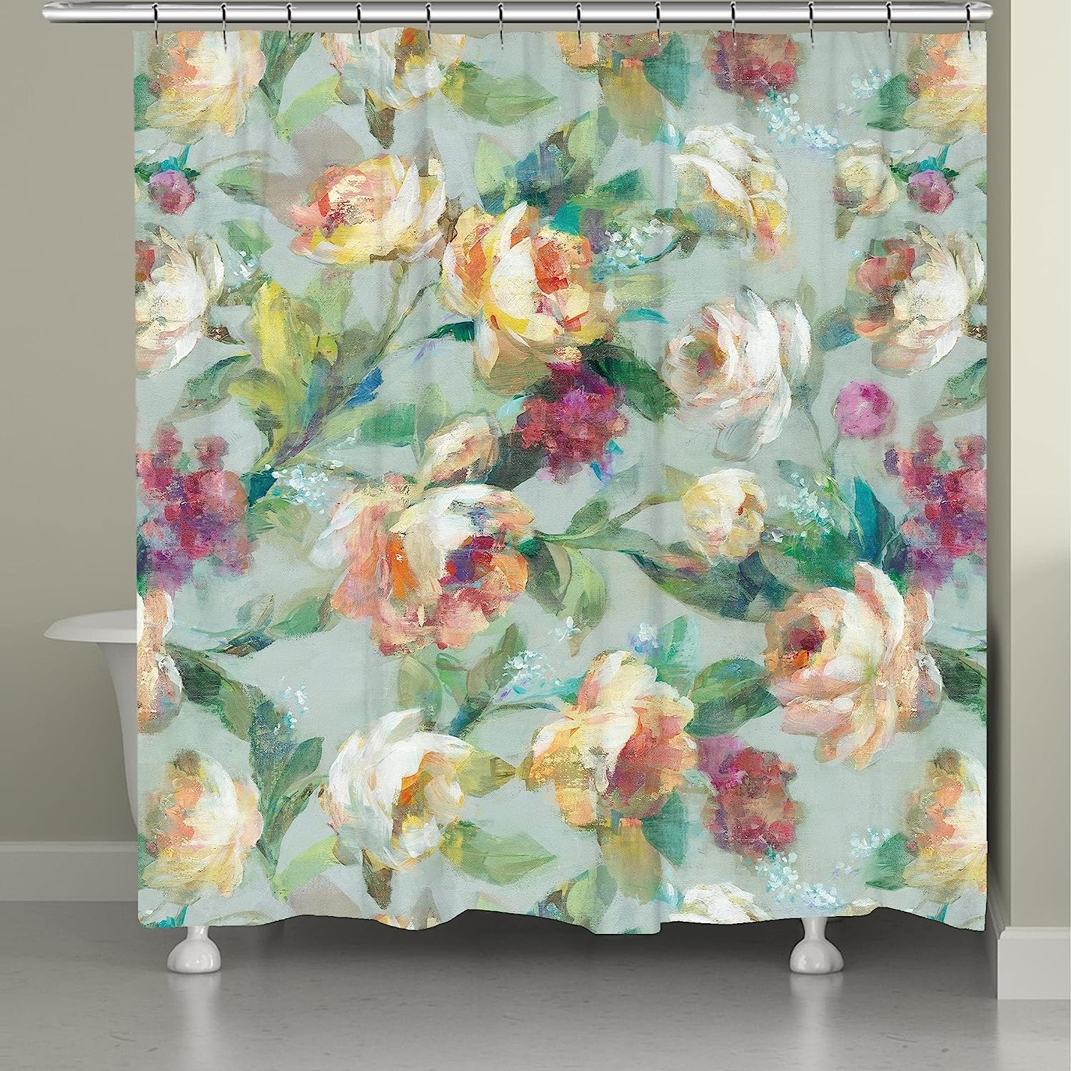 Summer Garden Shower Curtain with Vibrant and Colorful Botanical Design