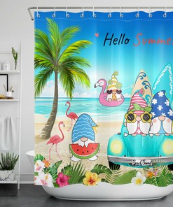Summer Gnomes And Flamingos Cartoon Funny Shower Curtain For Bathroom Decor