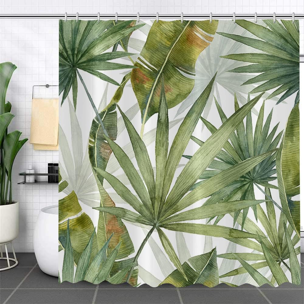Summer Green Palms Banana Leaf Botanical Plants Shower Curtain For Home Bathroom Decor