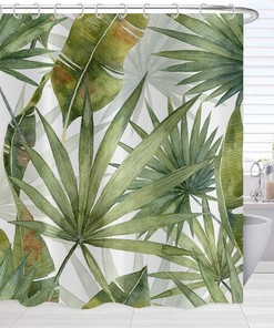 Summer Green Palms Banana Leaf Botanical Plants Shower Curtain For Home Bathroom Decor