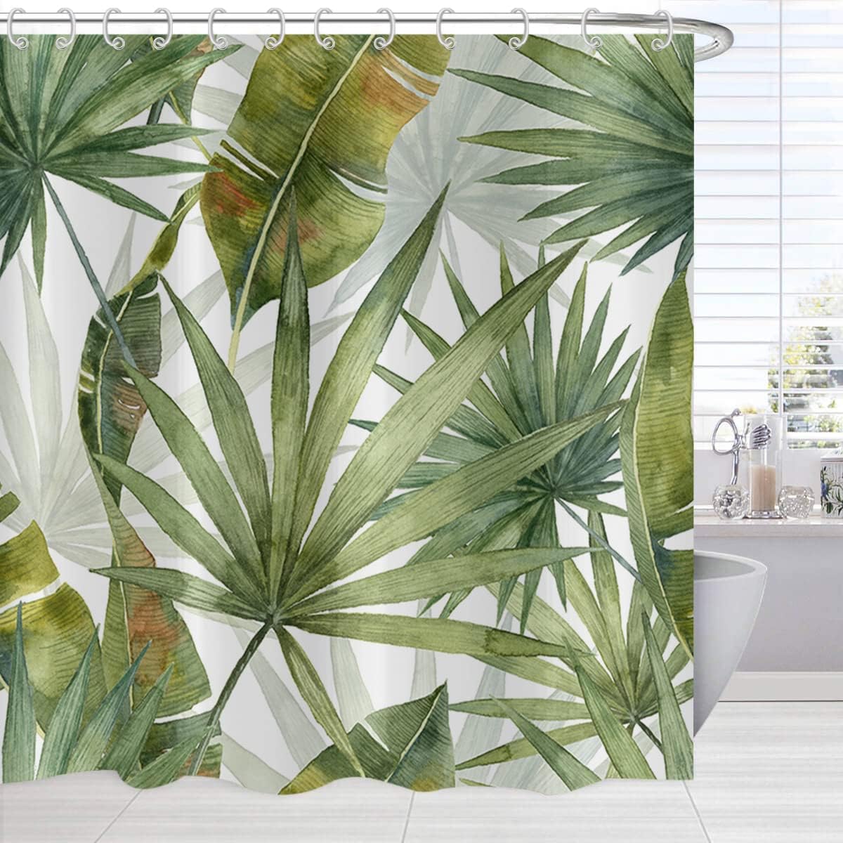 Summer Green Palms Banana Leaf Botanical Plants Shower Curtain For Home Bathroom Decor