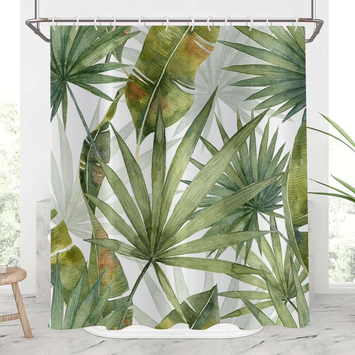 Summer Green Palms Banana Leaf Botanical Plants Shower Curtain For Home Bathroom Decor