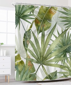 Summer Green Palms Banana Leaf Botanical Plants Shower Curtain For Home Bathroom Decor
