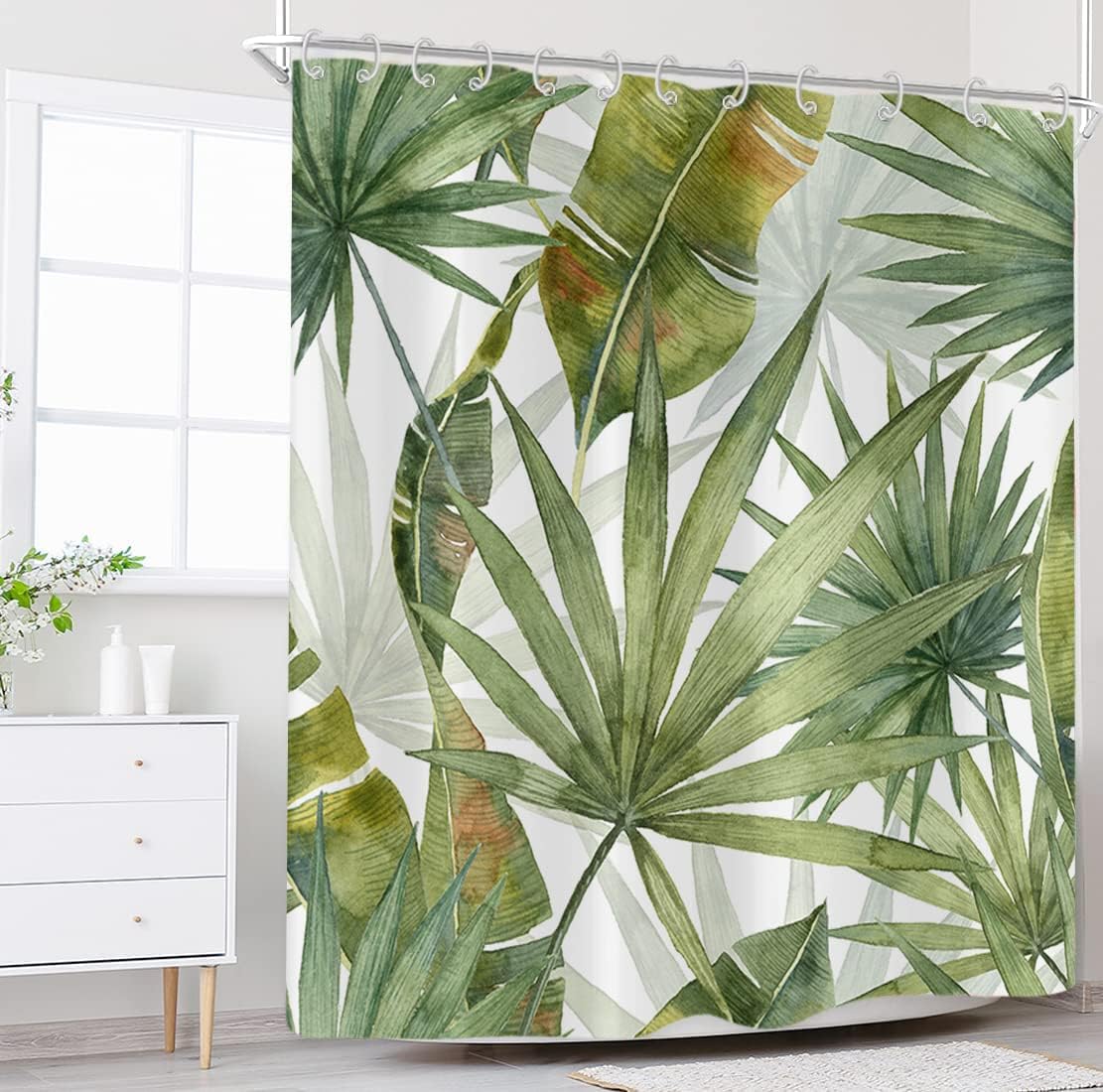 Summer Green Palms Banana Leaf Botanical Plants Shower Curtain For Home Bathroom Decor