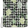 Summer Green Plant Leaves Shower Curtain with Succulent, Plaid, and Full Size Decorative Bathroom Accessories