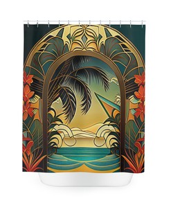 Summer Heat Tropical Art Deco Floral Chic Shower Curtain, perfect Housewarming Gift with Bathroom Theme