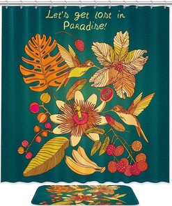 Summer Hummingbirds Printed Shower Curtain, Waterproof Fabric Bathroom Decor