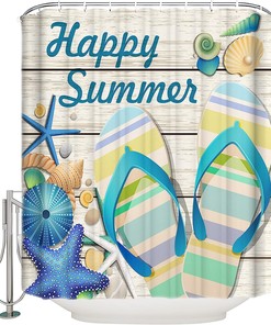 Summer Inspired: Seashell Starfish Urchin Wood Grain Shower Curtain