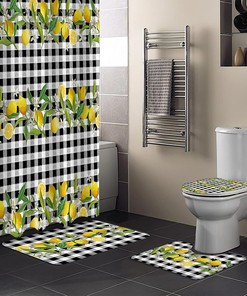 Summer Lemon Leaves Black And White Buffalo Plaid Shower Curtain Designs