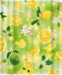 Summer Lemon Shower Curtain With Bokeh Print For A Fresh And Bright Bathroom