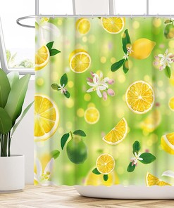 Summer Lemon Shower Curtain With Bokeh Print For A Fresh And Bright Bathroom
