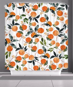 Summer Lemonade Orchard Green Leaves Watercolor Fruit Shower Curtain