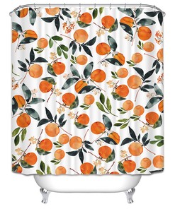 Summer Lemonade Orchard Green Leaves Watercolor Fruit Shower Curtain