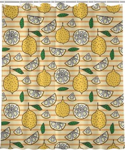Summer Lemonade Shower Curtain Cute Yellow Fruit Bath Decor Green Leaves Washable Fabric Curtain
