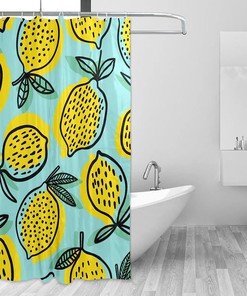 Summer Lemons Waterproof Fabric Shower Curtain - Bathroom Decor by WELLDAY for Shower Curtains Decorative