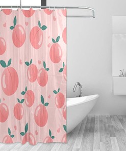 Summer Peach Print Waterproof Shower Curtain for Bathroom Decor