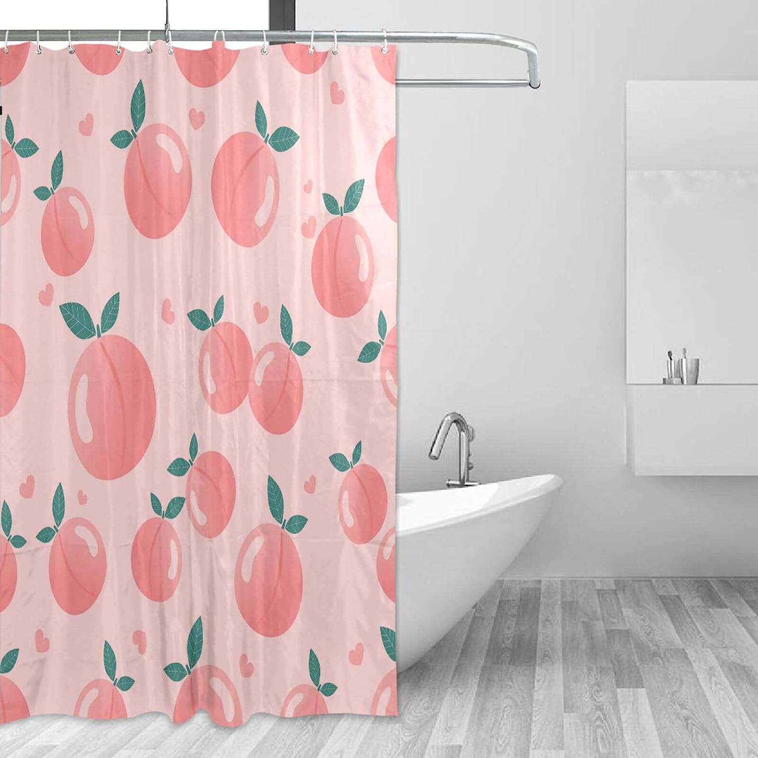 Summer Peach Print Waterproof Shower Curtain for Bathroom Decor