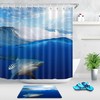 Summer Sea Wave Sunshine Shower Curtain - Waterproof Fabric with Shark Fish and Beach Print