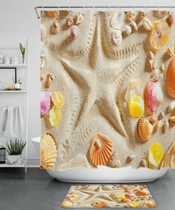 Summer Seashell Shower Curtain, Beach Tropical Themes For Ocean Bathroom Decor