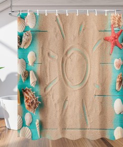 Summer Seashell and Sand Dollar Print Shower Curtain for Bathroom Fabric Home Decor 