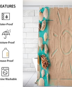 Summer Seashell and Sand Dollar Print Shower Curtain for Bathroom Fabric Home Decor