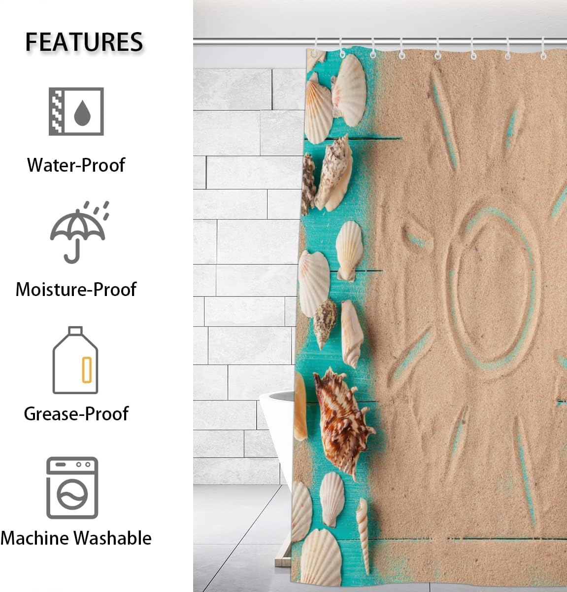 Summer Seashell and Sand Dollar Print Shower Curtain for Bathroom Fabric Home Decor