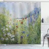 Summer Season Terrace Gate With Colorful Garden Flowers Shower Curtain, Greece Image Cloth Fabric Bathroom Decors