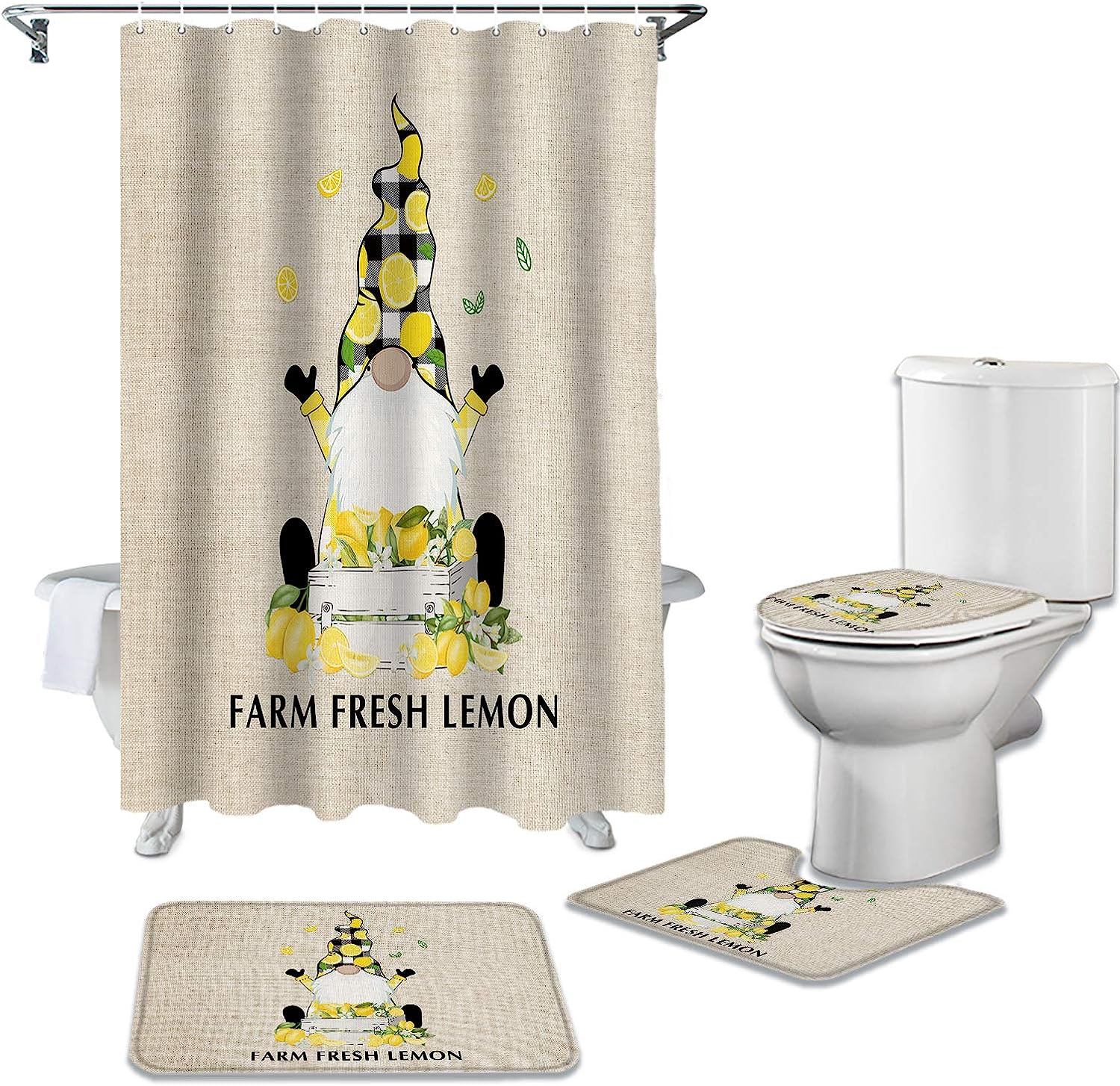 Summer Time Gnome With Lemon Texture Best Shower Curtains - Image 2