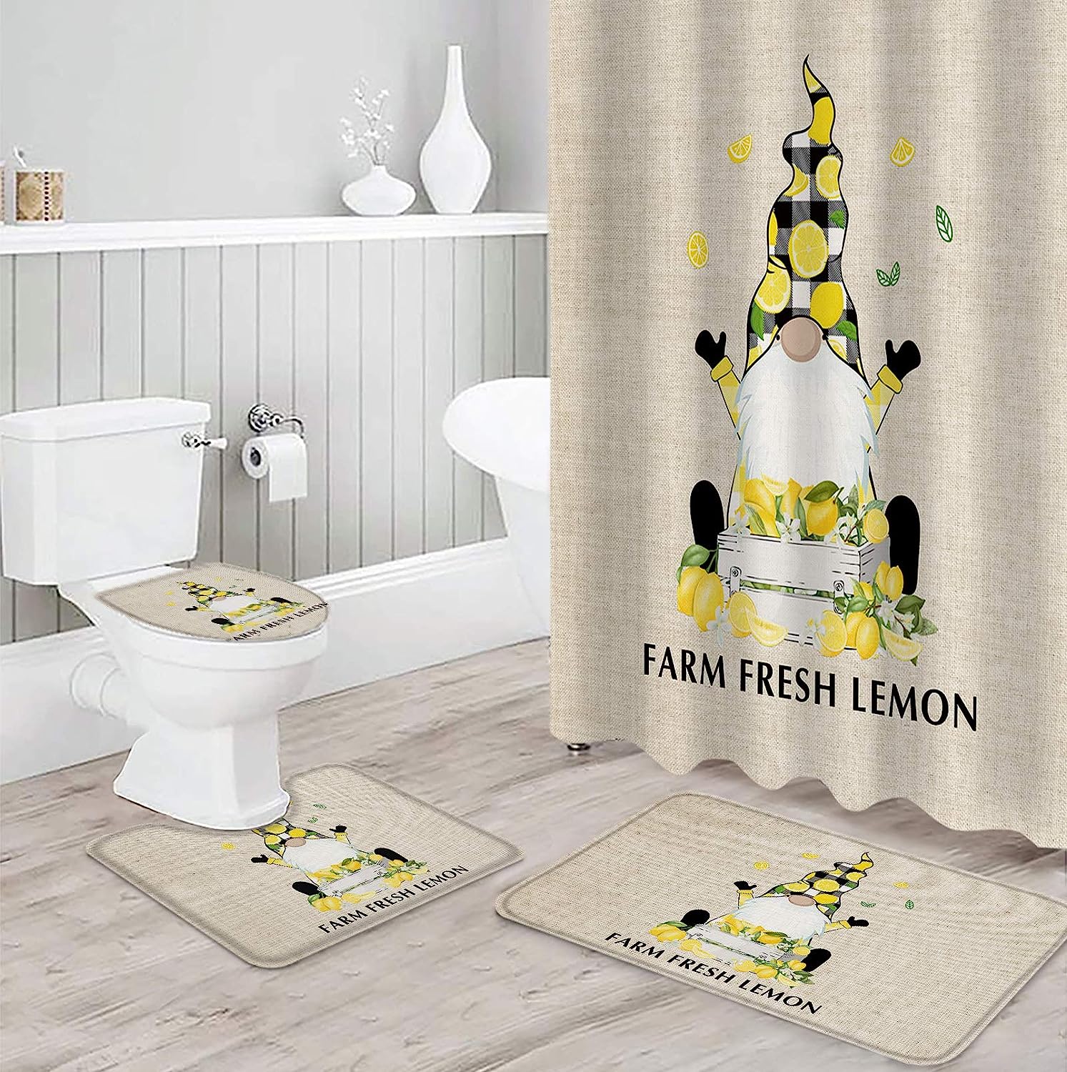 Summer Time Gnome With Lemon Texture Best Shower Curtains - Image 3