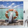 Summer Tropical Beach Lifebuoy Shower Curtain with Clear Blue Sky Print