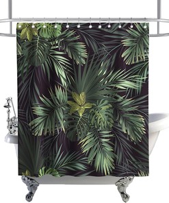 Summer Tropical Dark Green Botanical Banana Monstera Leaf Theme Fabric Nature Bathroom Decor Jungle Shower Curtain