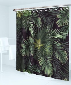 Summer Tropical Dark Green Botanical Banana Monstera Leaf Theme Fabric Nature Bathroom Decor Jungle Shower Curtain