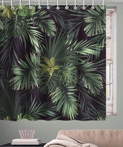 Summer Tropical Dark Green Botanical Banana Monstera Leaf Theme Fabric Nature Bathroom Decor Jungle Shower Curtain