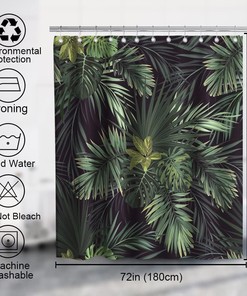Summer Tropical Dark Green Botanical Banana Monstera Leaf Theme Fabric Nature Bathroom Decor Jungle Shower Curtain