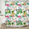 Summer Tropical Flower And Palm Green Leaves Print Shower Curtain For Bathroom Decor