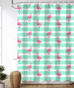 Summer Tropical Flower And Palm Green Leaves Print Shower Curtain For Bathroom Decor
