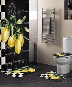 Summer Tropical Lemon Buffalo Plaid Black White Restroom Shower Curtains