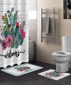 Summer Tropical Plant Truck with Cactus Shower Curtain for Unique Bathroom Decor
