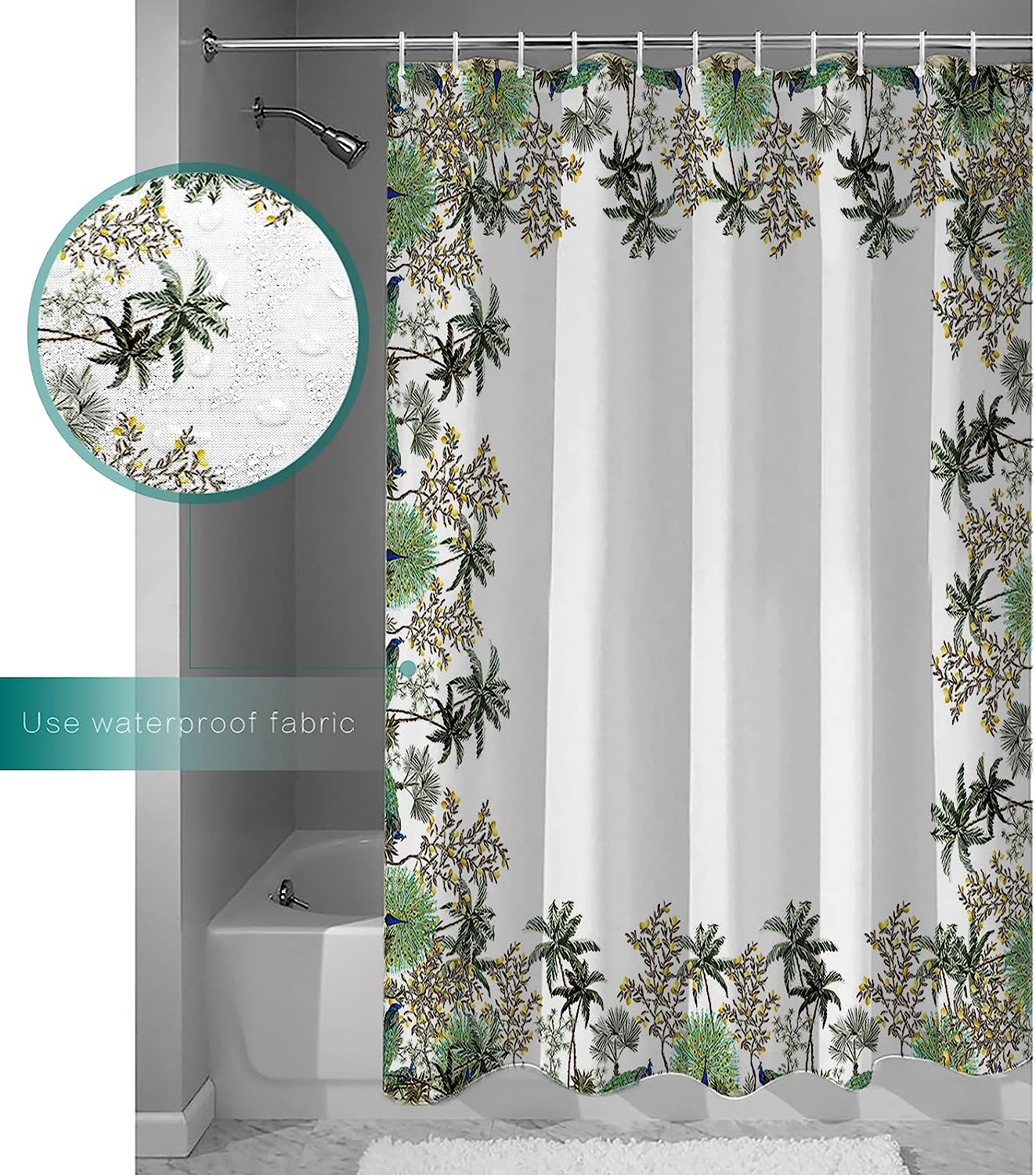 Summer Tropical Plants Print Shower Curtain for Bathroom