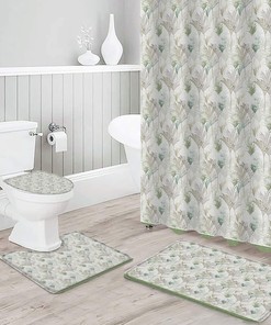 Summer Tropical Plants Shower Curtain - Green and Beige Bathroom Accessory